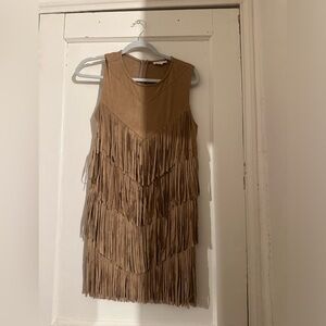 Tan Fringe Sleeveless Dress